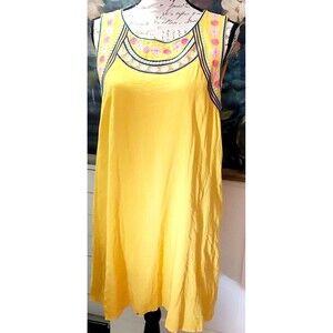 Jodifl Yellow Embroidered Sleeveless Shift Dress size M Travel Vacation Beachy